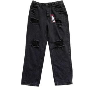 Black Mom Jeans Super High Rise Straight Distressed Button Fly Jeans Size 13 NEW